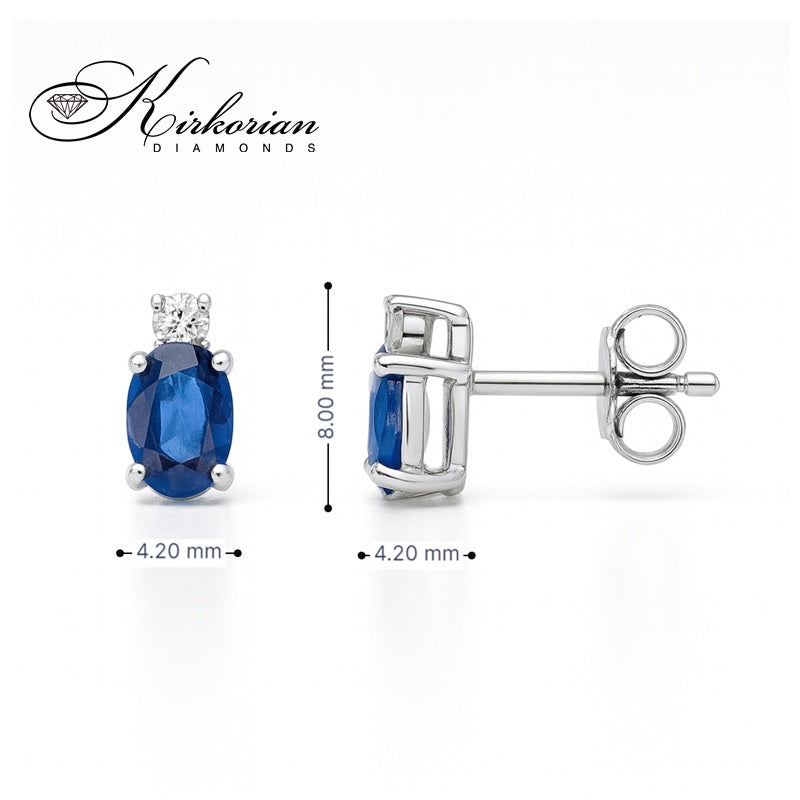 Обеци от бяло злато 18К със сапфири 1.00 ct и диаманти 0.04 ct – модел S121807, луксозен дизайн, топ цена