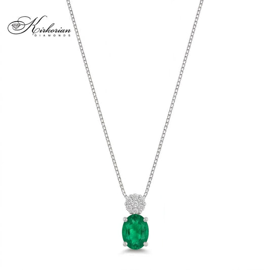 Колие от бяло злато 18K с естествен смарагд 0.40 ct и диаманти 0.05 ct – модел S122641 от Kirkorian Diamonds
