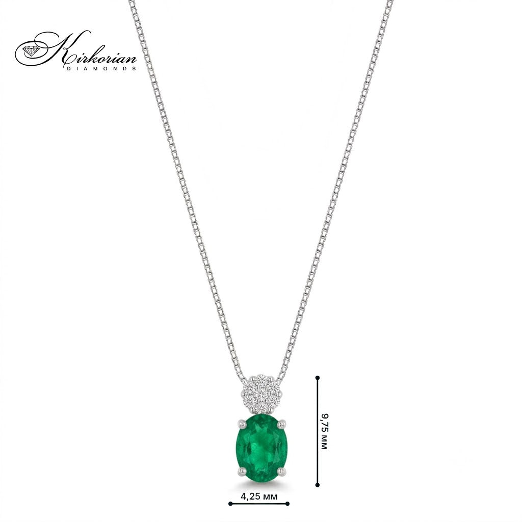 Колие от бяло злато 18K със смарагд 0.40 ct и диаманти 0.05 ct | S122641 | Kirkorian Diamonds