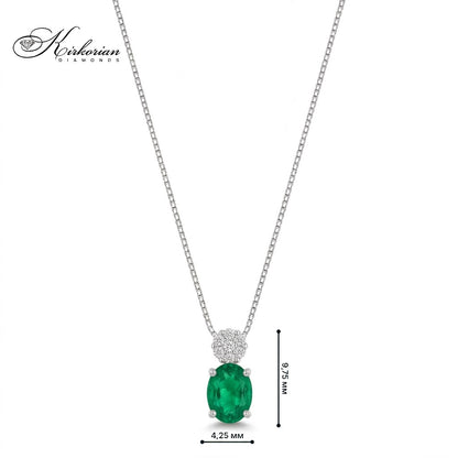 Колие от бяло злато 18K със смарагд 0.40 ct и диаманти 0.05 ct | S122641 | Kirkorian Diamonds