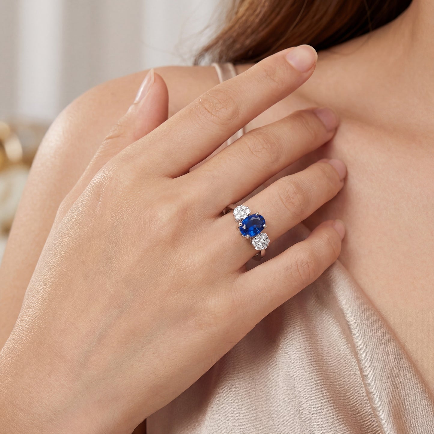 луксозен годежен пръстен със син сапфир и брилянти, специална оферта Kirkorian Diamonds S122652
