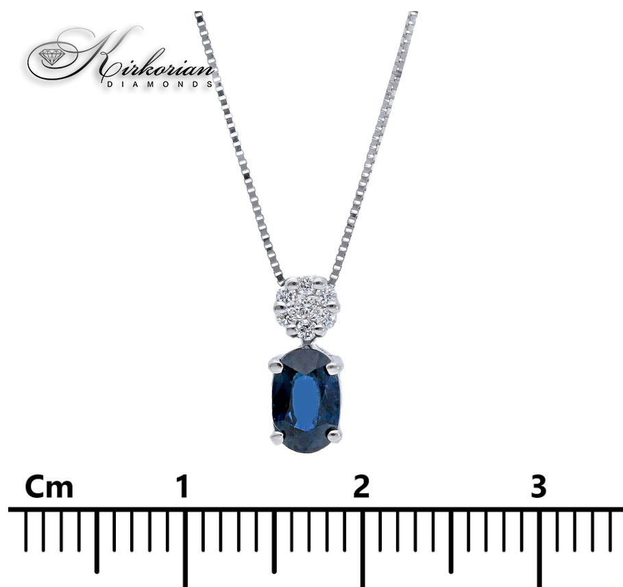 Колие от бяло злато 18К с естествен сапфир 0.50 ct и диаманти 0.05 ct | Код S122654 | Kirkorian Diamonds