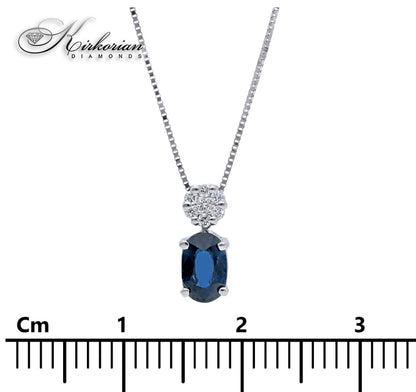 Колие от бяло злато 18К с естествен сапфир 0.50 ct и диаманти 0.05 ct | Код S122654 | Kirkorian Diamonds