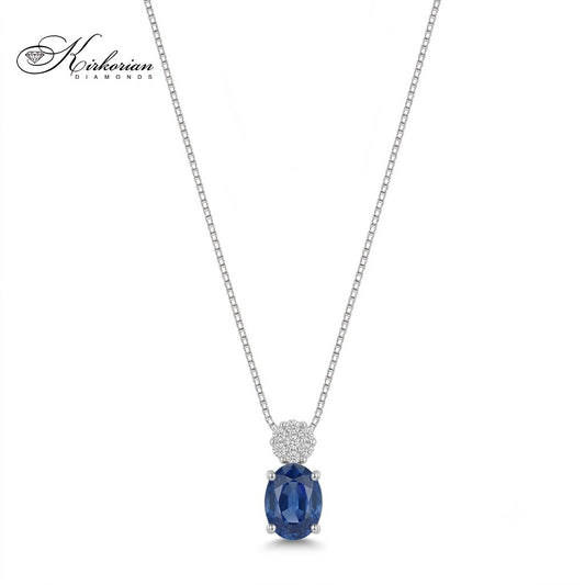 Колие от бяло злато 18K с естествен сапфир 0.50 ct и диаманти 0.05 ct – модел S122654 от Kirkorian Diamonds