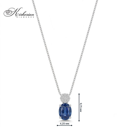 Колие от бяло злато 18K със сапфир 0.50 ct и диаманти | S122654 | Kirkorian Diamonds
