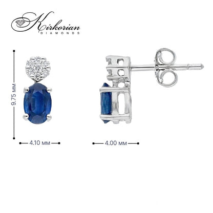 Висящи обеци от бяло злато 18K със сапфири 1.00 ct и диаманти 0.10 ct – елегантен модел от Kirkorian Diamonds