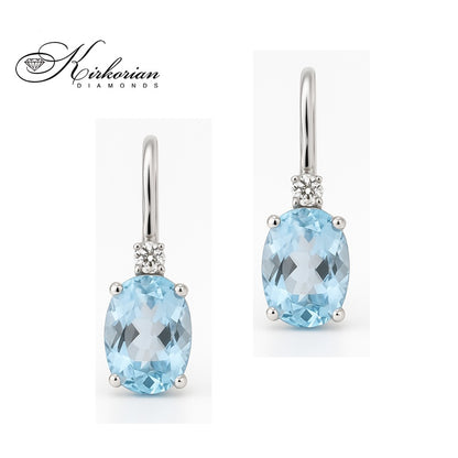 Обеци от бяло злато 18К с аквамарин 2.30 ct и диаманти 0.04 ct – елегантен лукс от Kirkorian Diamonds
