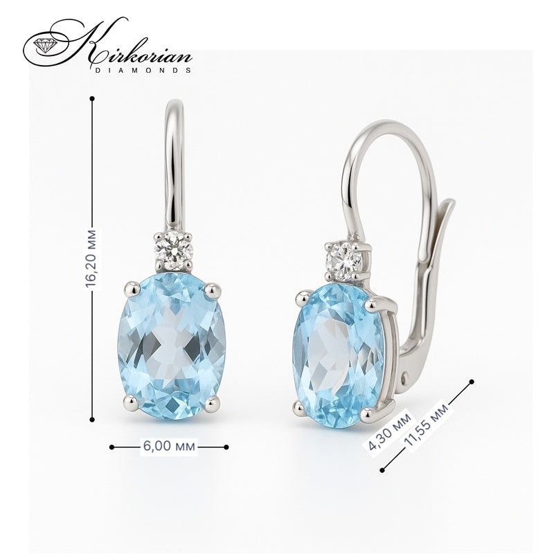 Обеци от бяло злато 18К с аквамарин 2.30 ct и диаманти 0.04 ct – елегантен лукс от Kirkorian Diamonds