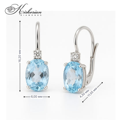 Обеци от бяло злато 18К с аквамарин 2.30 ct и диаманти 0.04 ct – елегантен лукс от Kirkorian Diamonds