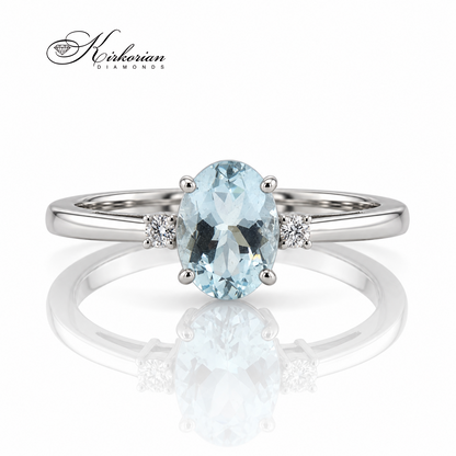 Преден изглед на пръстен S143386 с аквамарин и естествени диаманти 0.04 ct
