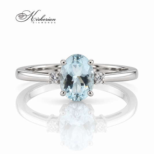 Преден изглед на пръстен S143386 с аквамарин и естествени диаманти 0.04 ct