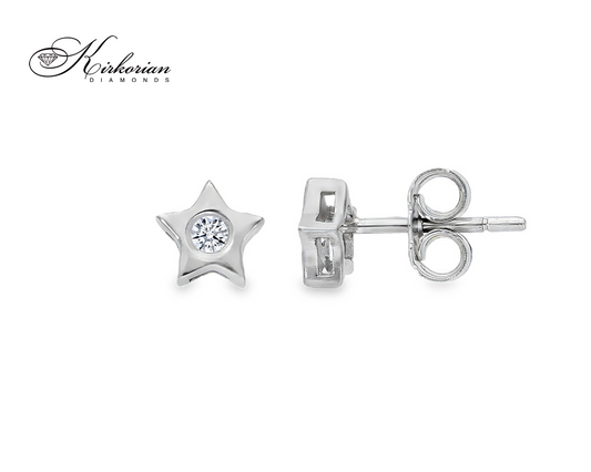 Обеци звезда от бяло злато 18К с диаманти 0.06 ct – естествени диаманти с KD сертификат