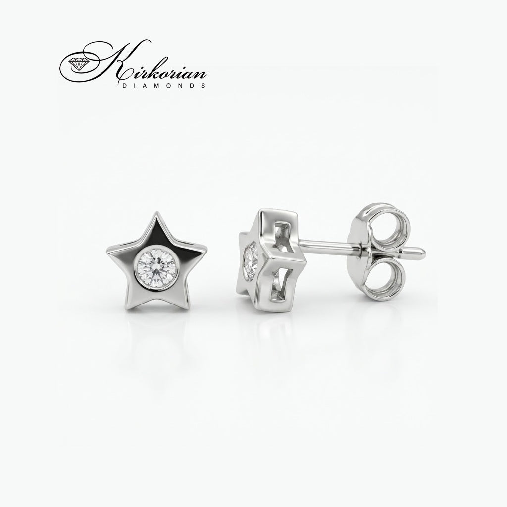 Обеци звезда S151828CB от бяло злато 18К с естествени диаманти 0.06 ct