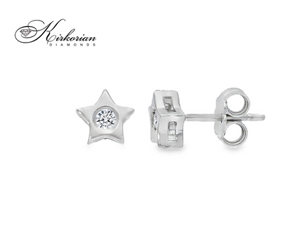 Обеци звезда от бяло злато 18К с диаманти 0.08 ct – естествени диаманти KD сертификат