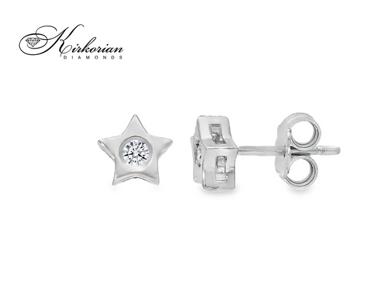 Обеци звезда от бяло злато 18К с диаманти 0.08 ct – естествени диаманти KD сертификат