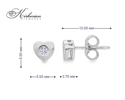 Обеци сърце от бяло злато 18К с диаманти 0.08 ct – елегантен модел с KD сертификат