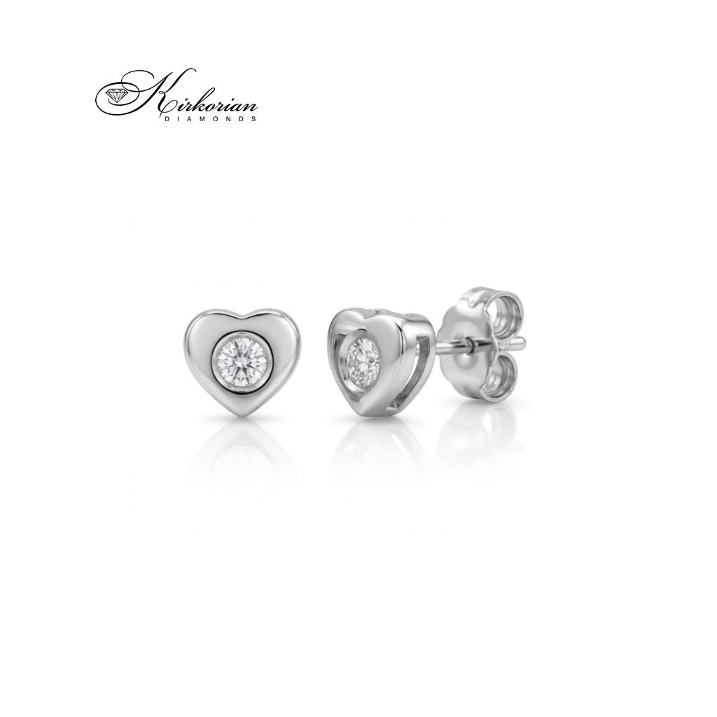 Обеци сърце S151833 от бяло злато 18К с естествени диаманти 0.08 ct