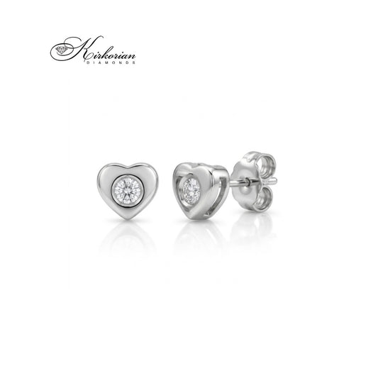 Обеци сърце S151833 от бяло злато 18К с естествени диаманти 0.08 ct