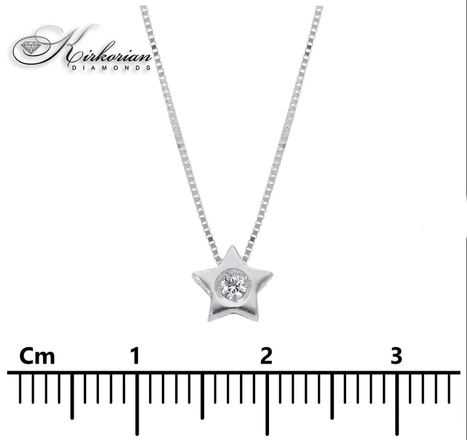 Колие звездичка от бяло злато 18К с диамант 0.05 ct | Код S151843CB | Kirkorian Diamonds