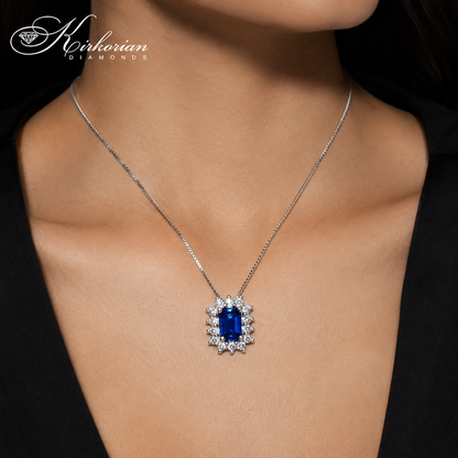 "Дамско колие от бяло злато 18К с естествен сапфир 0.68 ct и диаманти 0.22 ct – луксозен модел с изящен дизайн и диамантен блясък | S166908"