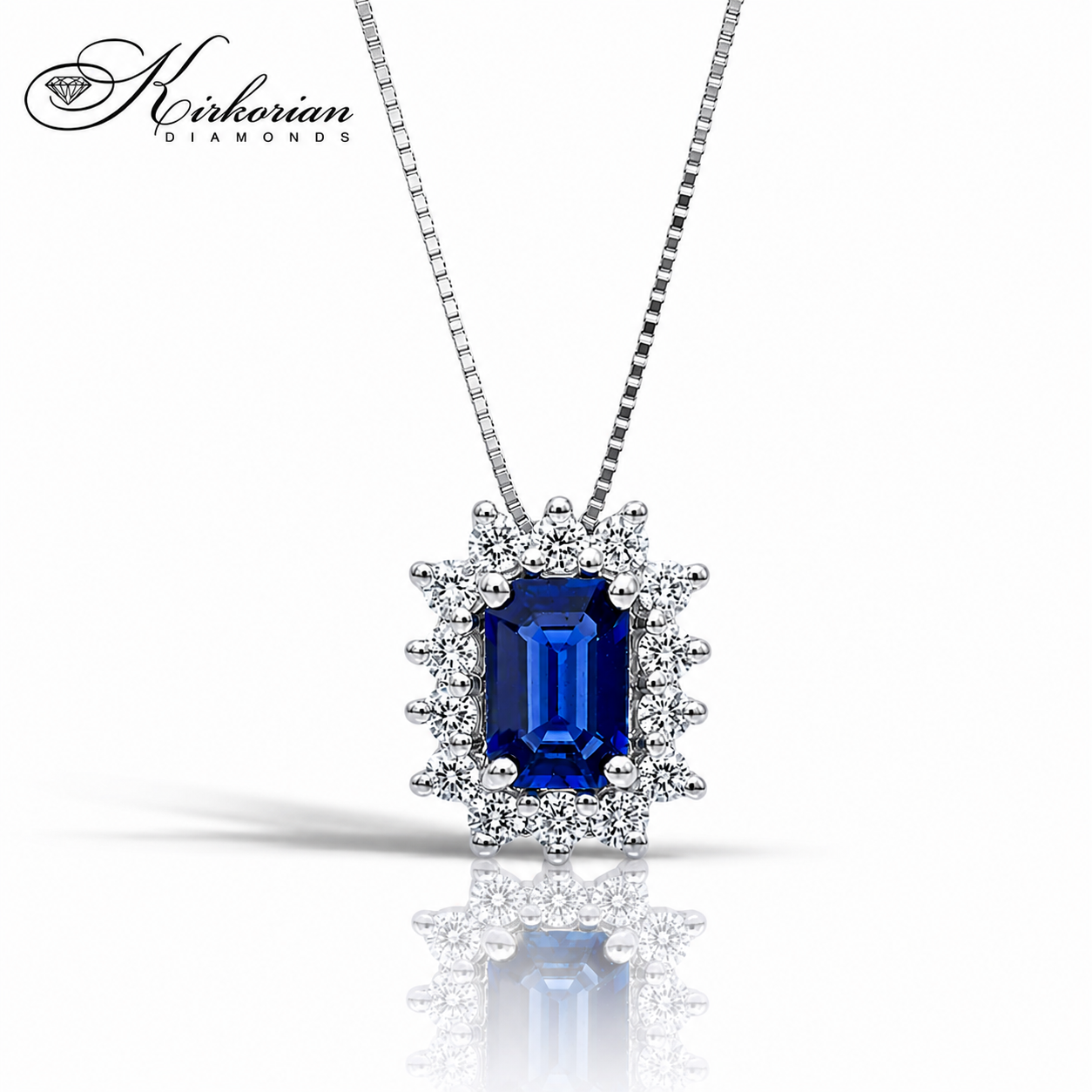 "Колие от бяло злато 18К с естествен сапфир 0.68 ct и диаманти 0.22 ct S166908 – луксозно дамско колие със син сапфир и естествени диаманти, елегантно бижу от бяло злато 750"