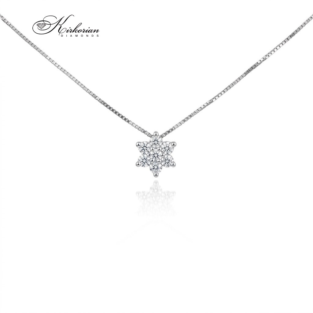 Колие от бяло злато 18К с висулка шестлъчева звезда и диаманти 0.18 ct на бял фон – S189892.