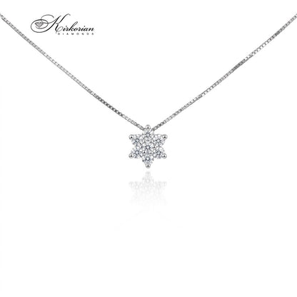 Колие от бяло злато 18К с висулка шестлъчева звезда и диаманти 0.18 ct на бял фон – S189892.