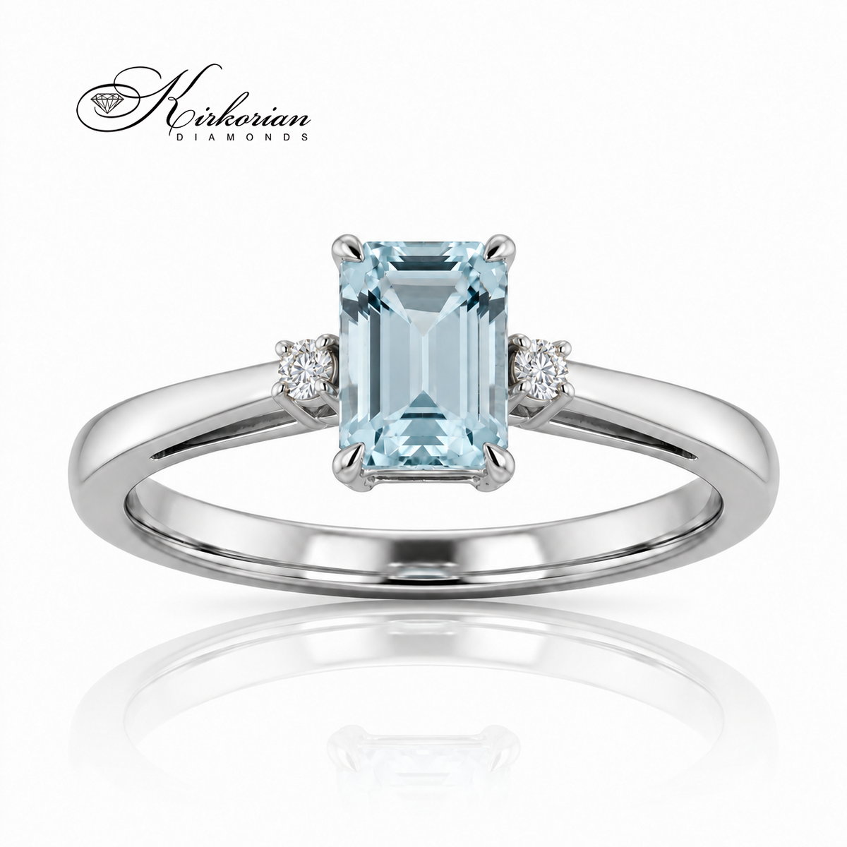 Годежен пръстен S189905 от бяло злато 18К с правоъгълен аквамарин 0.93 ct и странични диаманти