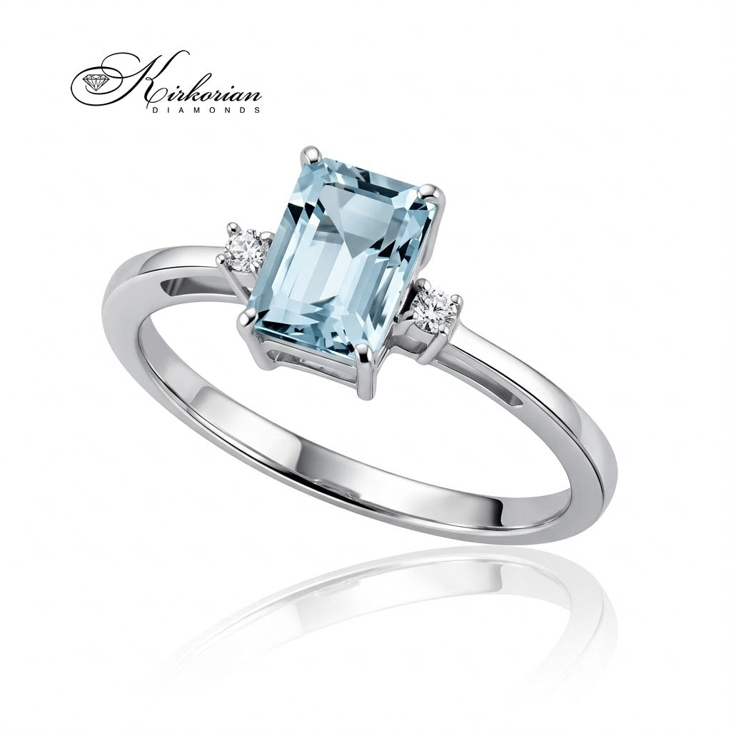 Перспективен изглед на пръстен S189905 с аквамарин 0.93 ct от бяло злато 18К