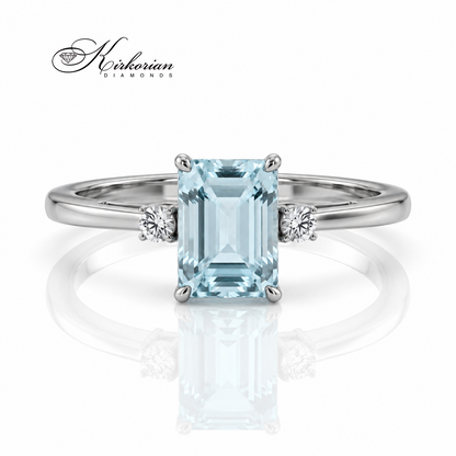 Фронтален изглед на пръстен S189905 с аквамарин 0.93 ct и естествени диаманти 0.04 ct