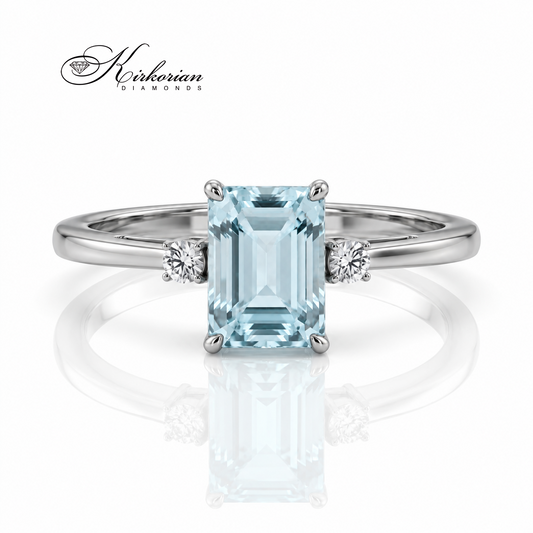 Фронтален изглед на пръстен S189905 с аквамарин 0.93 ct и естествени диаманти 0.04 ct
