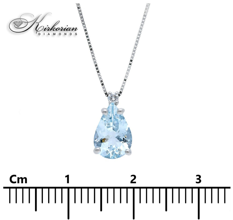 Елегантно колие с аквамарин 1.12 ct и диамант 0.02 ct от бяло злато 18К – луксозен дизайн с KD сертификат