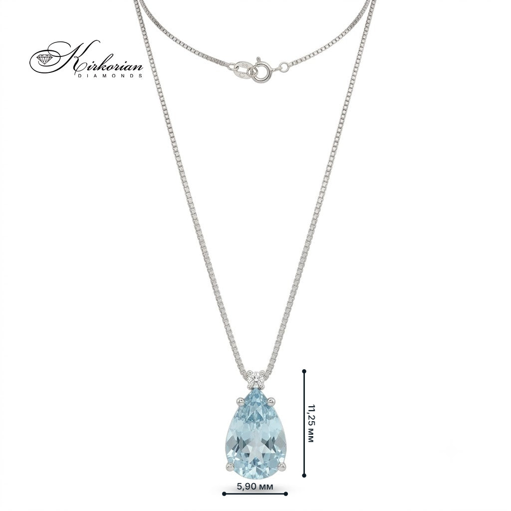 Колие от бяло злато 18K с капковиден аквамарин 1.12 ct и диамант 0.02 ct – модел S190799