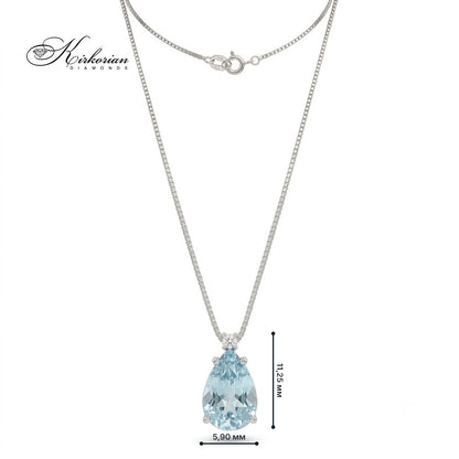 Колие от бяло злато 18K с капковиден аквамарин 1.12 ct и диамант 0.02 ct – модел S190799