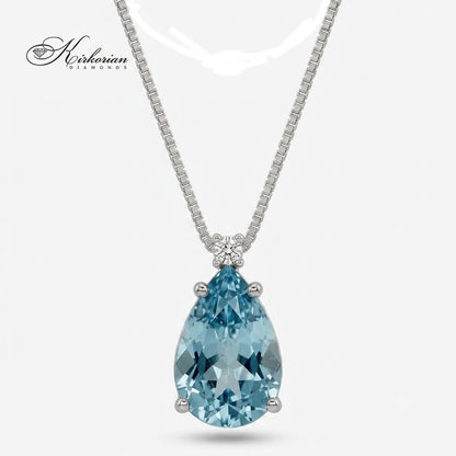 Колие от бяло злато 18K с естествен аквамарин 1.12 ct и диамант 0.02 ct – модел S190799 от Kirkorian Diamonds