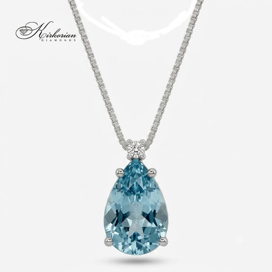 Колие от бяло злато 18K с естествен аквамарин 1.12 ct и диамант 0.02 ct – модел S190799 от Kirkorian Diamonds