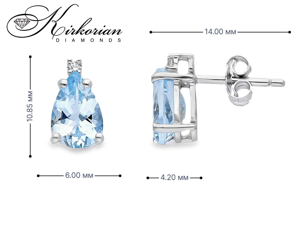 Капковидни обеци от бяло злато 18k с аквамарин 2.24ct и диаманти 0.04ct – S190821