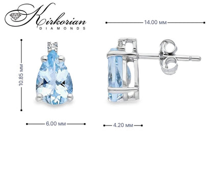 Капковидни обеци от бяло злато 18k с аквамарин 2.24ct и диаманти 0.04ct – S190821