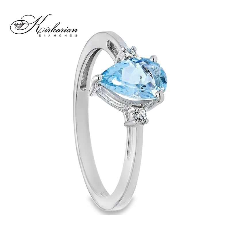 Годежен пръстен от бяло злато 18К с аквамарин 0.74 ct и диаманти 0.04 ct | Код S190828