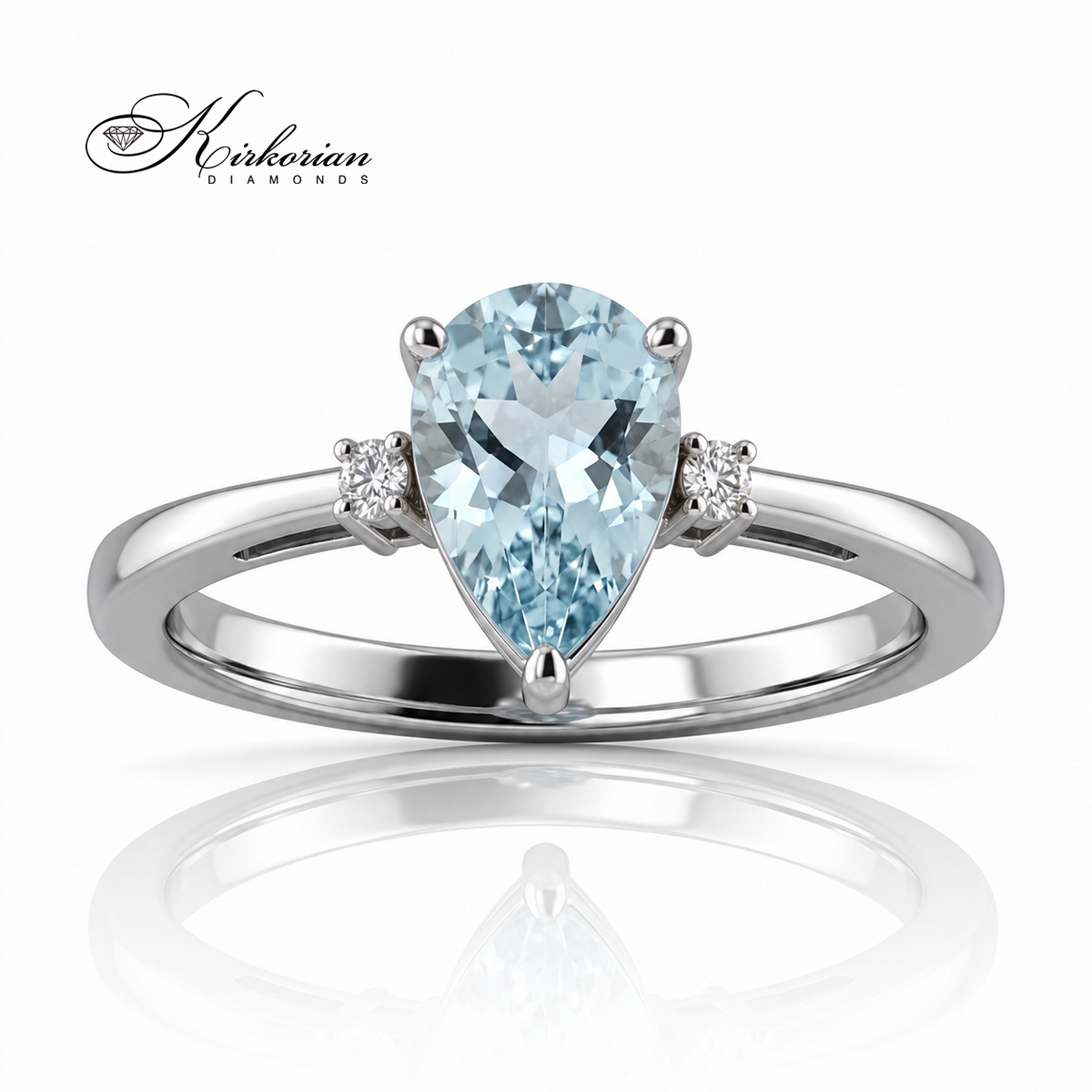 Годежен пръстен S190828 от бяло злато 18К с аквамарин капка 0.74 ct и диаманти