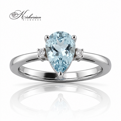 Годежен пръстен S190828 от бяло злато 18К с аквамарин капка 0.74 ct и диаманти