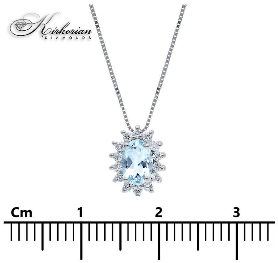Луксозно колие с аквамарин 0.39 ct и диаманти 0.12 ct от бяло злато 18К – елегантен дизайн с KD сертификат