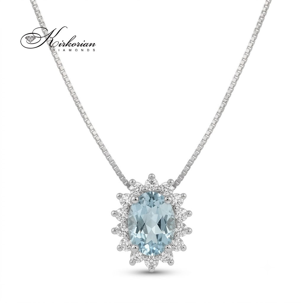 Колие от бяло злато 18K с естествен аквамарин 0.39 ct и диаманти 0.12 ct – модел S199259 от Kirkorian Diamonds