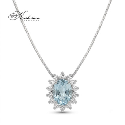 Колие от бяло злато 18K с естествен аквамарин 0.39 ct и диаманти 0.12 ct – модел S199259 от Kirkorian Diamonds
