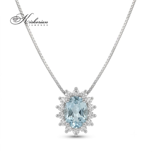 Колие от бяло злато 18K с естествен аквамарин 0.39 ct и диаманти 0.12 ct – модел S199259 от Kirkorian Diamonds