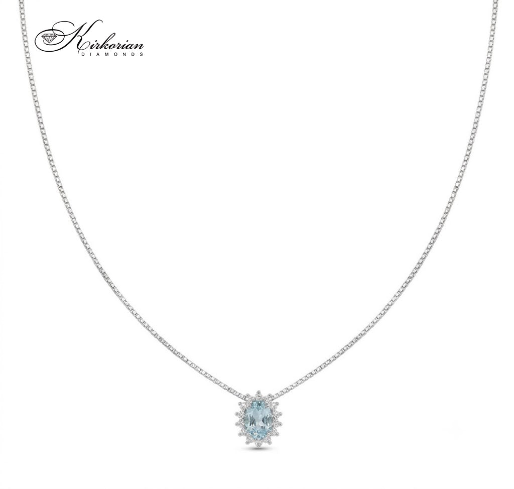 Колие от бяло злато 18K с аквамарин 0.39 ct и диаманти 0.12 ct – модел S199259