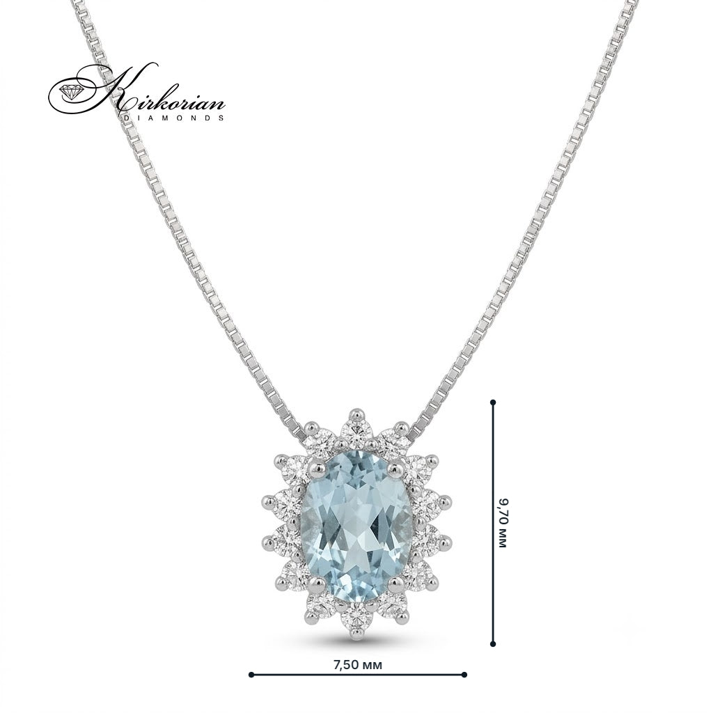 Колие от бяло злато 18K с аквамарин 0.39 ct и диаманти 0.12 ct | S199259 | Kirkorian Diamonds