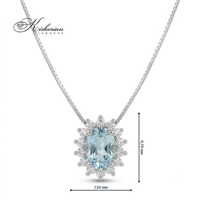 Колие от бяло злато 18K с аквамарин 0.39 ct и диаманти 0.12 ct | S199259 | Kirkorian Diamonds