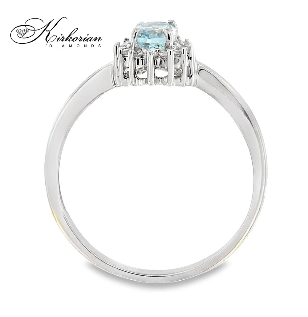 Годежен пръстен с аквамарин 0.38ct и диаманти 0.12ct от бяло злато 18К – луксозна изработка с естествени камъни