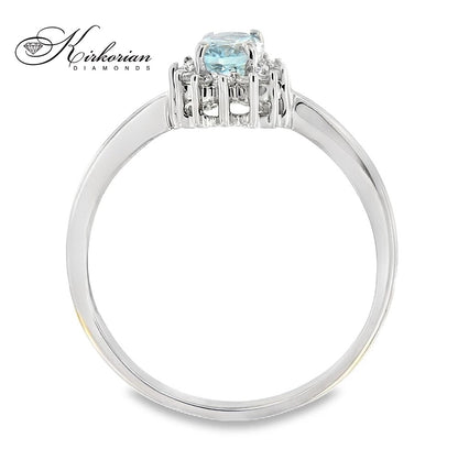 Годежен пръстен с аквамарин 0.38ct и диаманти 0.12ct от бяло злато 18К – луксозна изработка с естествени камъни